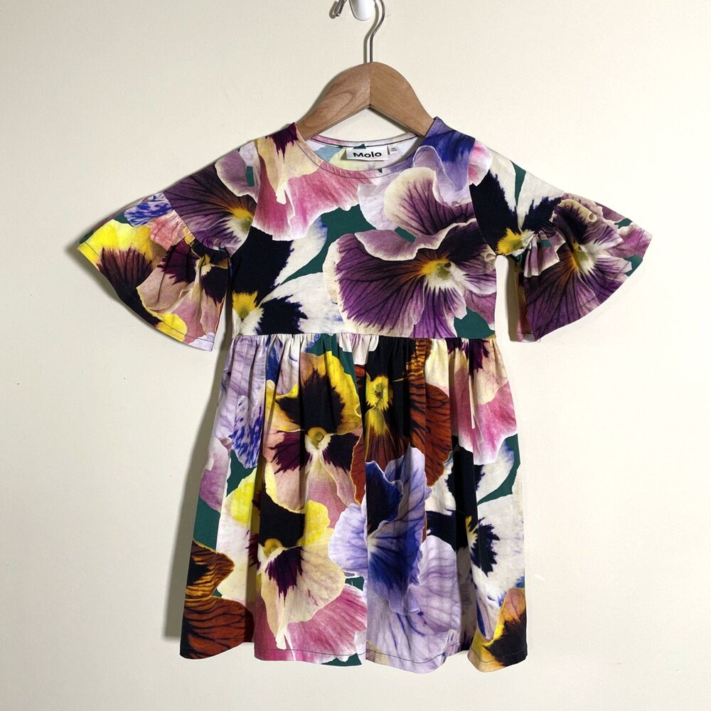 MOLO Girl's Chasity Floral Dress Size 3 - 4 Organic Cotton Multicolor Casual